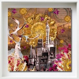 “Aether” Beautiful Abstract Art Printed on 8” SQ Glass Tile, Shadowbox Frame